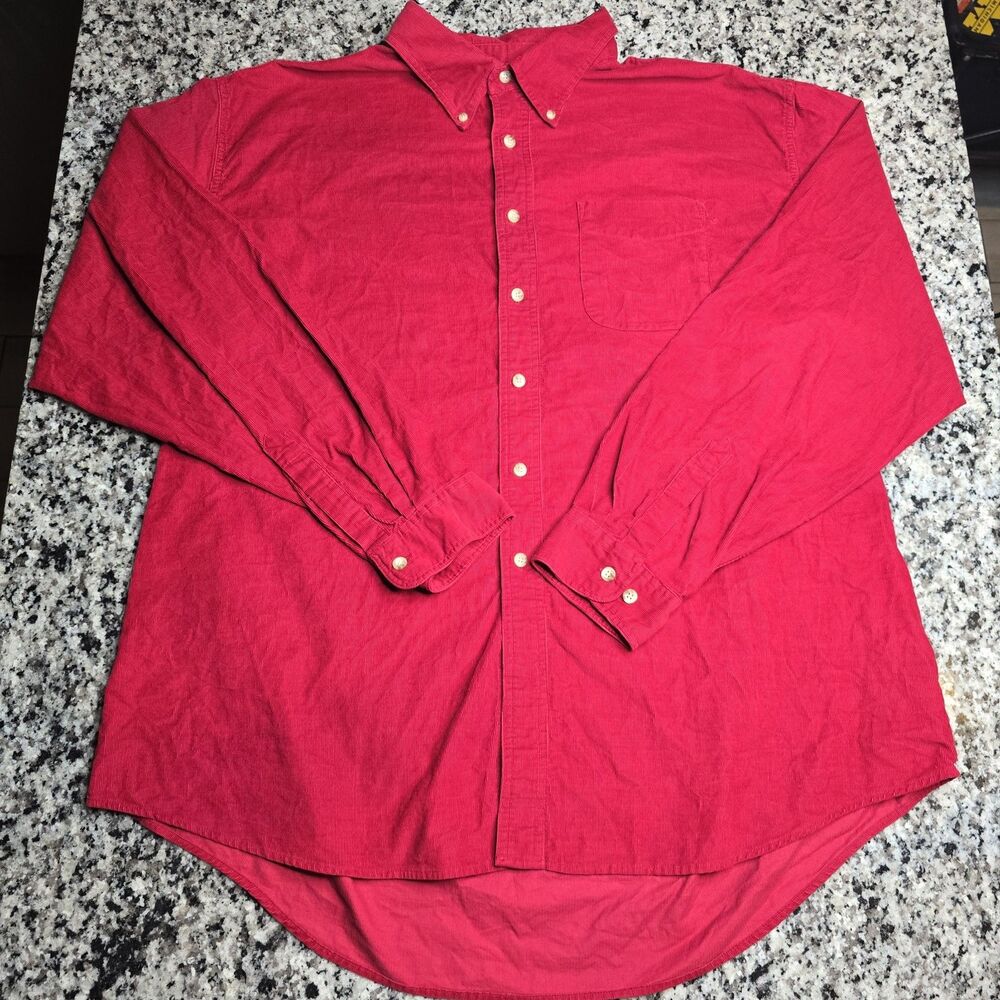 L.L. Bean Men's XXL Red Corduroy Long Sleeve Button Up Shirt